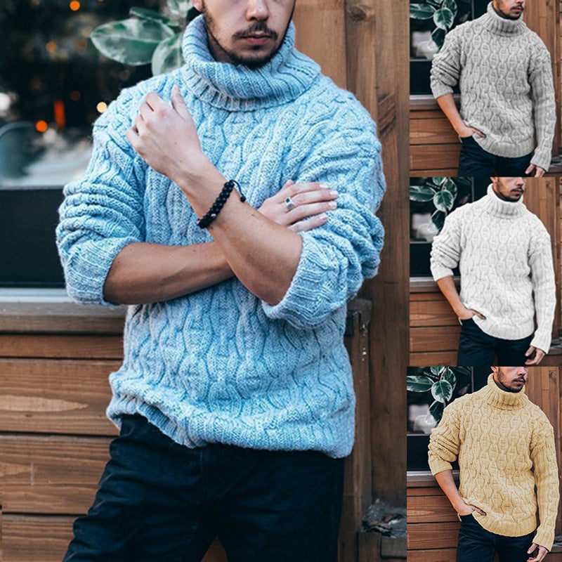 Herren Strickpullover mit hohem Kragen und strukturiertem Kabelmuster R&B