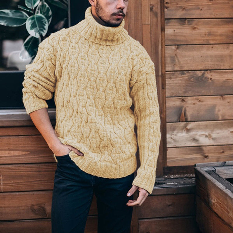 Herren Strickpullover mit hohem Kragen und strukturiertem Kabelmuster R&B