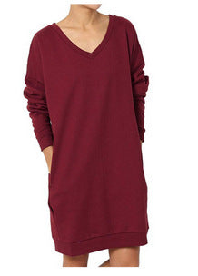 Damen Sweatshirt-Kleid mit V-Ausschnitt und praktischem Taschen-Design R&B