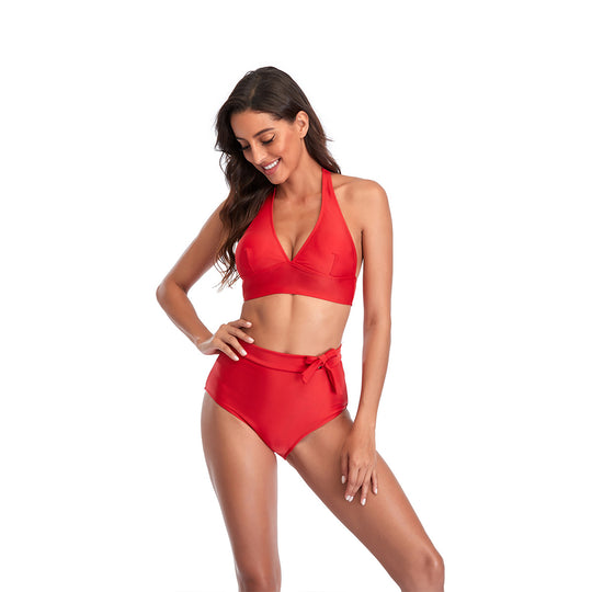 Damen Hoch tailliertes Bikini-Set mit eleganter Bindeschleife R&B