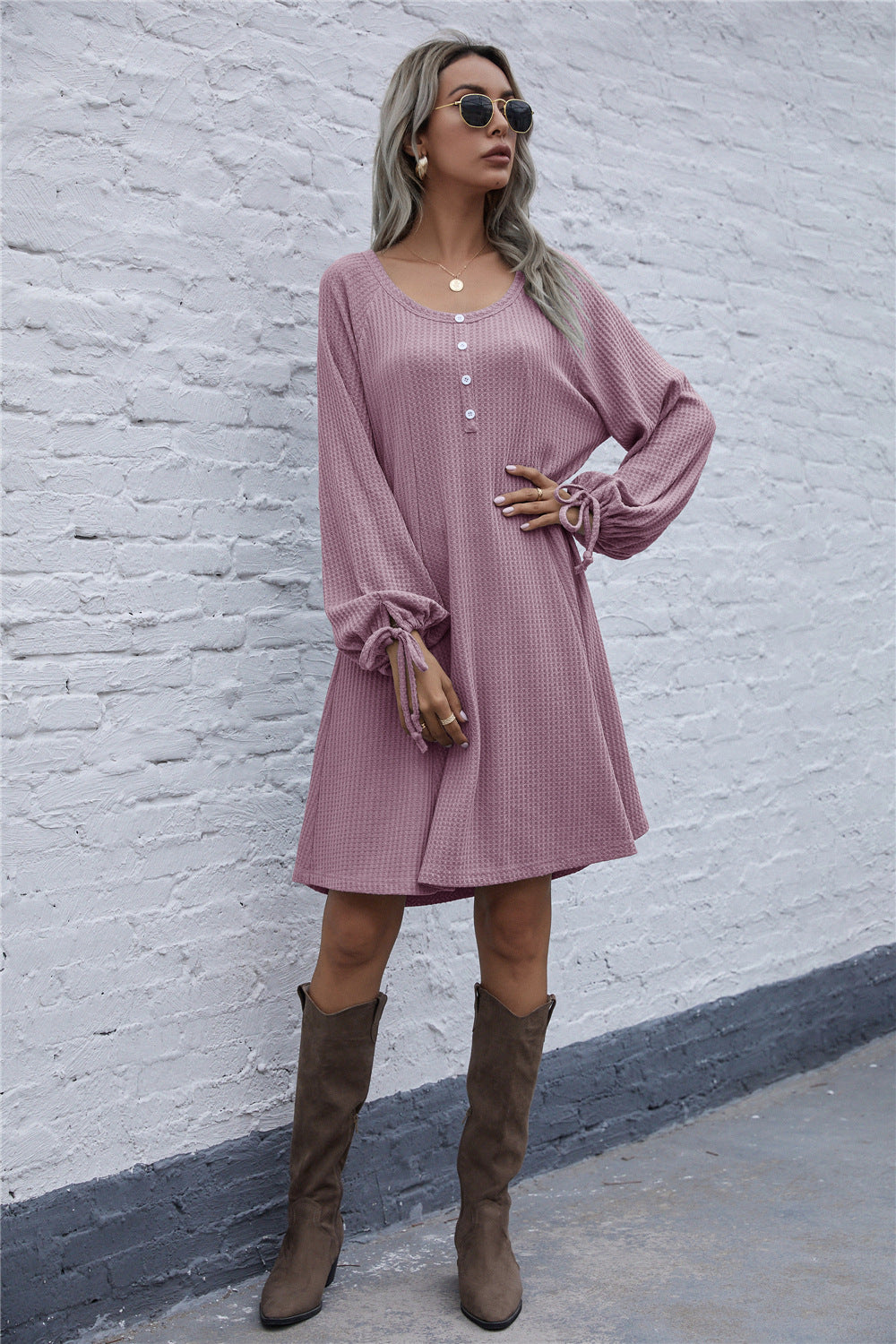 Damen lässiges Waffel-Pulloverkleid R&B