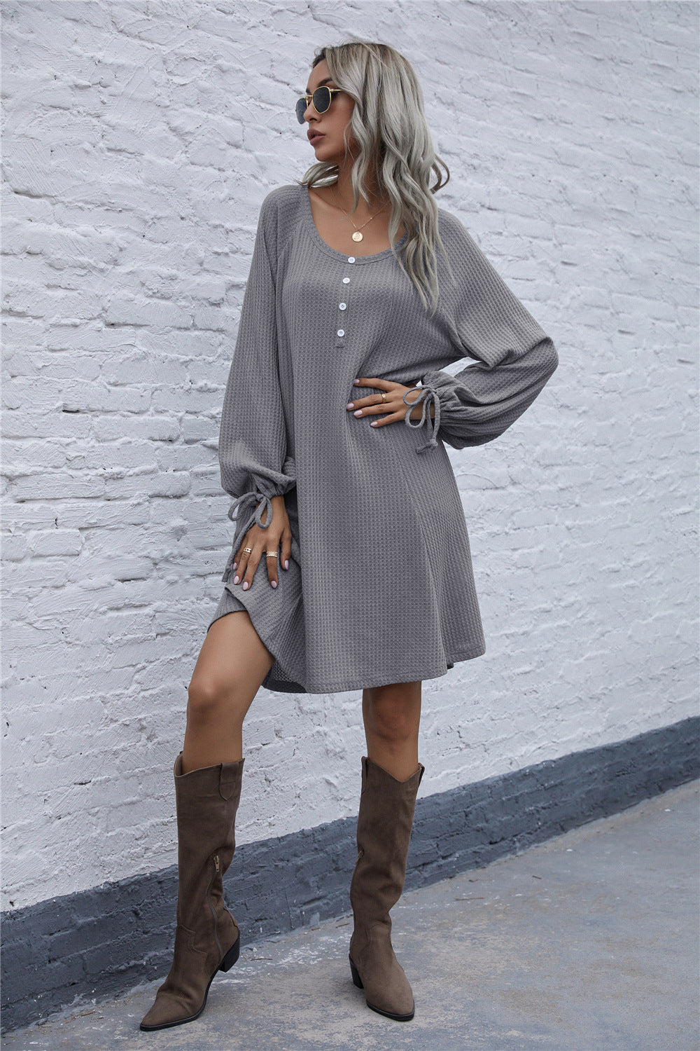 Damen lässiges Waffel-Pulloverkleid R&B