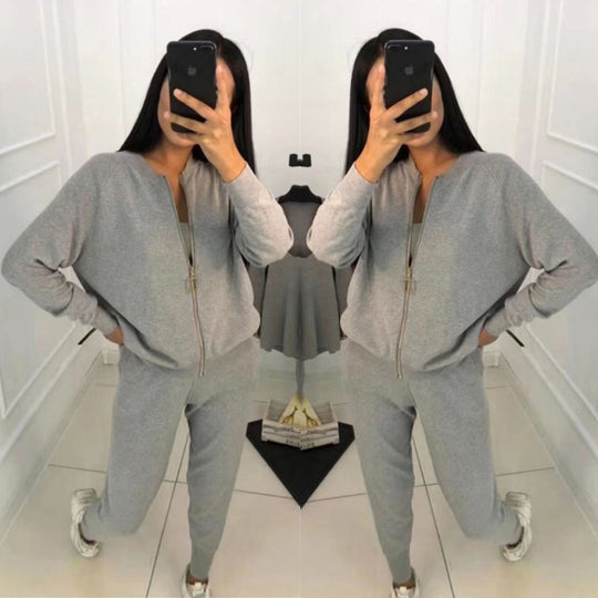 Damen sportliches Freizeit-Loungewear-Set mit Reißverschluss R&B