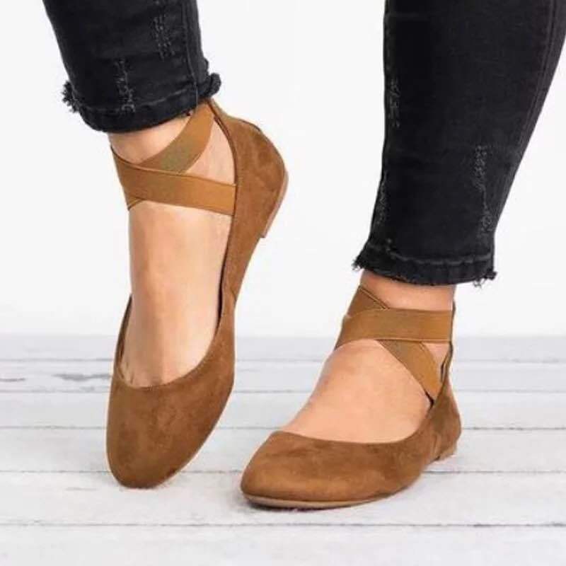 Damen Schicke Ballerinas mit elastischem Kreuzriemen und weichem Obermaterial R&B