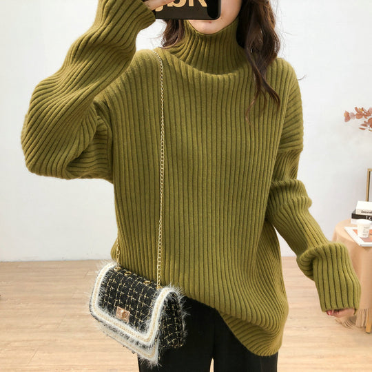 Damen Grobstrickpullover mit hohem Kragen und feiner Rippstruktur R&B