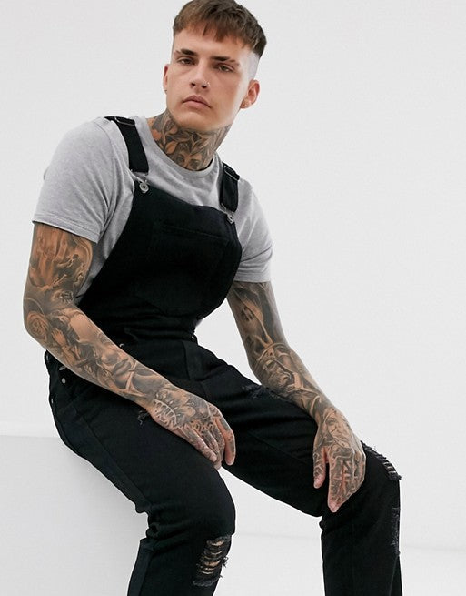 Herren Denim-Latzhose mit lässigen Destroyed-Details R&B