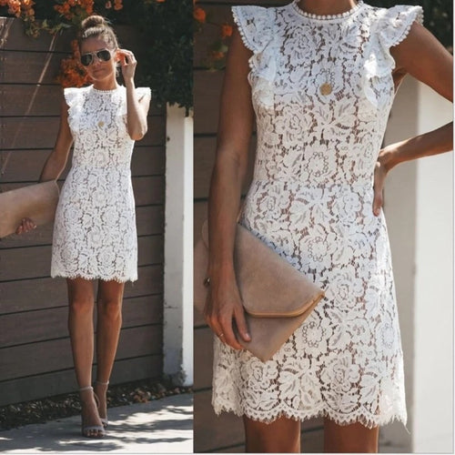 Damen romantisches Spitzenkleid mit Rüschendetails R&B