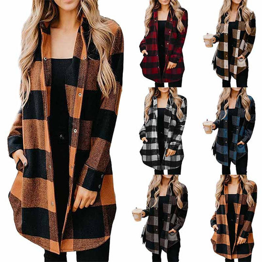 Damen Karierte Overshirtjacke aus weichem Stoff R&B