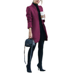 Damen nan eleganter knielanger Wollmix Mantel mit Stehkragen R&B