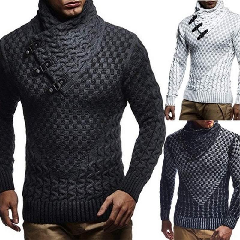 Herren Strickpullover mit hohem Kragen und strukturiertem Zopfmuster R&B