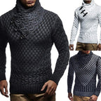 Herren Strickpullover mit hohem Kragen und strukturiertem Zopfmuster