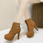 Damen Fashionable High-Heel Stiefeletten mit Dekorativen Schnallen und Reißverschluss R&B