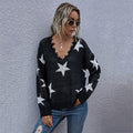 Damen Strickpullover mit Sternen-Design und V-Ausschnitt