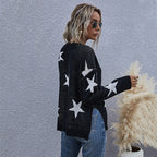 Damen Strickpullover mit Sternen-Design und V-Ausschnitt