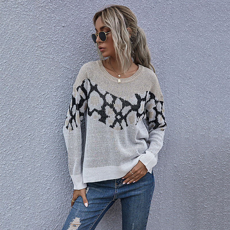 Damen stylischer Strickpullover mit einzigartigem Muster und weiten Ärmeln R&B