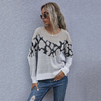 Damen stylischer Strickpullover mit einzigartigem Muster und weiten Ärmeln