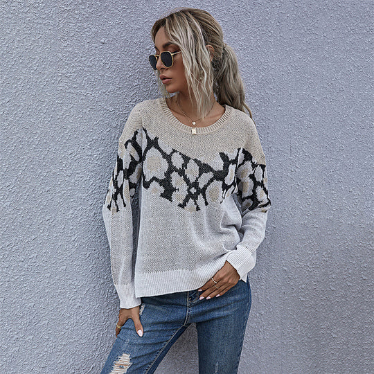 Damen stylischer Strickpullover mit einzigartigem Muster und weiten Ärmeln R&B