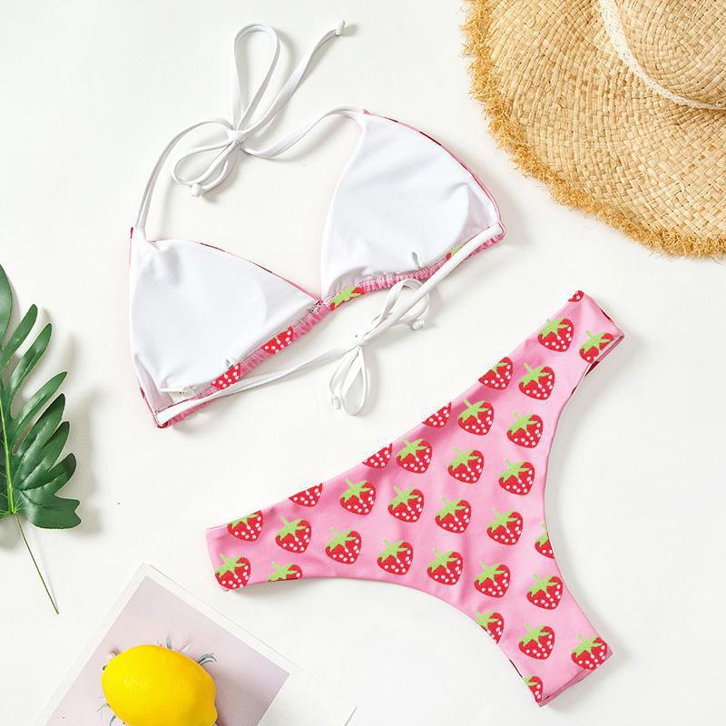 Damen Triangel-Bikini mit fruchtigen Erdbeerprint R&B