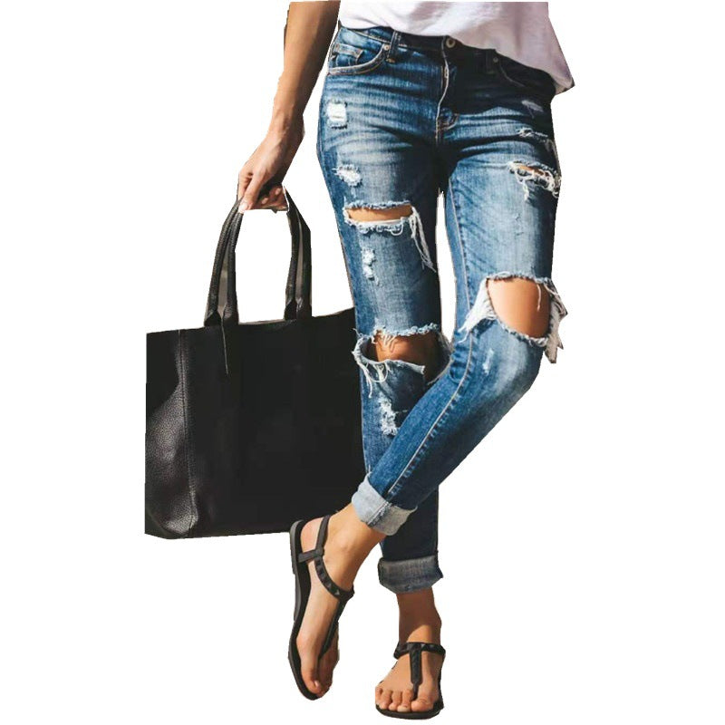Damen Destroyed Denim Jeans R&B