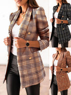 Damen modischer Tweedblazer mit doppelter Knopfleiste und Schulterpolstern R&B