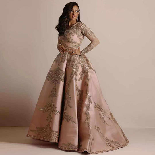 Damen Glamouröses Abendkleid mit schimmernden Pailletten und tiefem V-Ausschnitt R&B