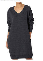 Damen Sweatshirt-Kleid mit V-Ausschnitt und praktischem Taschen-Design