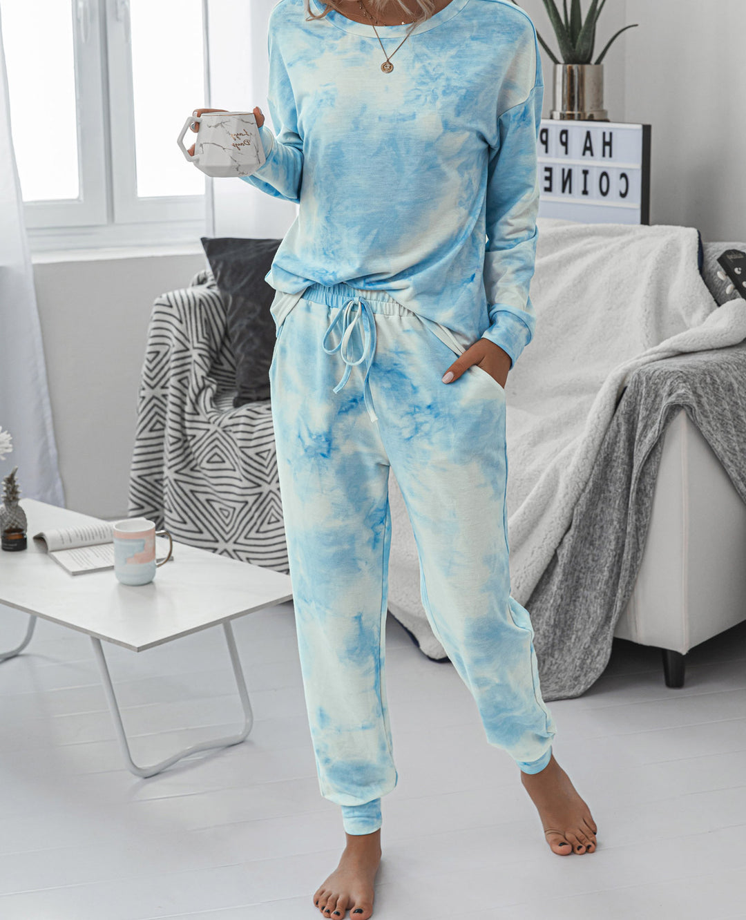 Damen Freizeit-Loungewear Set mit modischem Batikdesign und bequemen Passform R&B