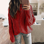Damen lässiger Grobstrickpullover mit romantischem Zopfmuster R&B