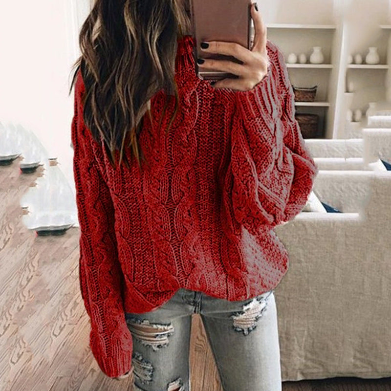 Damen lässiger Grobstrickpullover mit romantischem Zopfmuster R&B