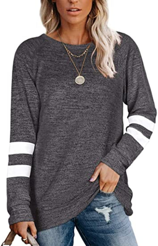Damen lässiger Oversized Pullover mit sportlichen Streifendetails R&B
