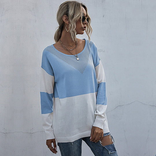 Damen Strickpullover mit modischem V-Ausschnitt und strukturiertem Muster R&B