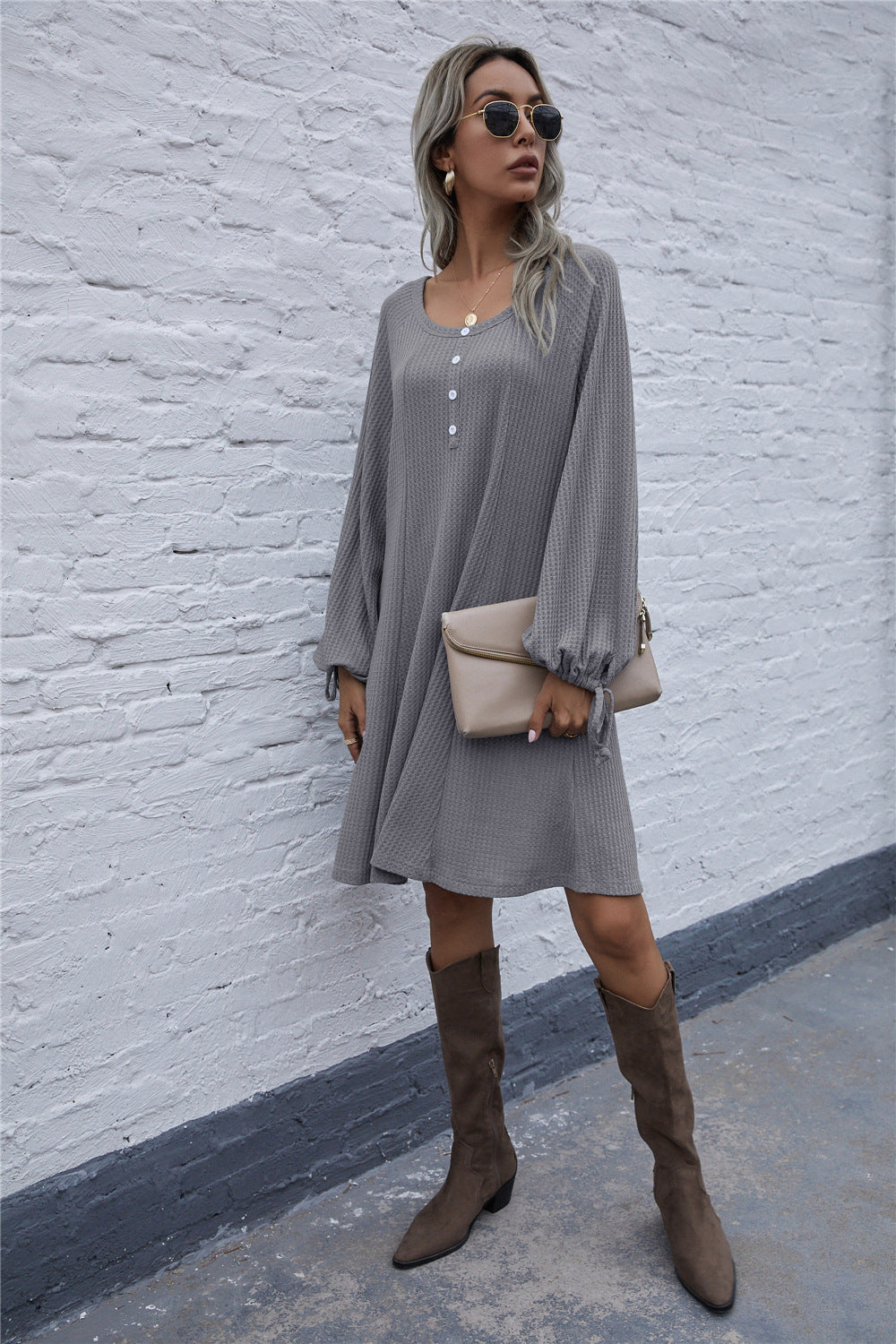 Damen lässiges Waffel-Pulloverkleid R&B