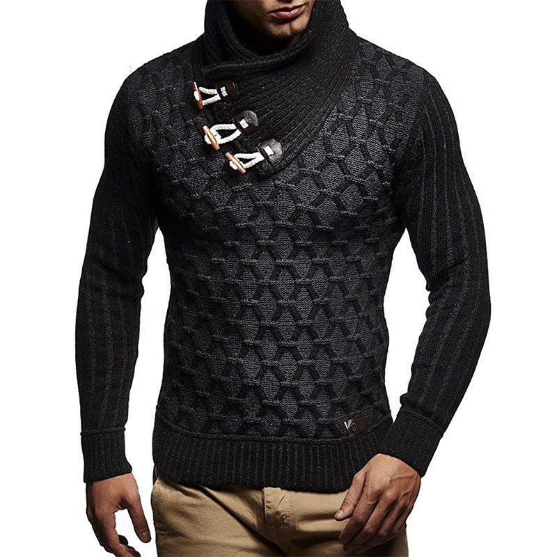 Herren Strickpullover mit hohem Kragen und innovativem Strukturdesign R&B