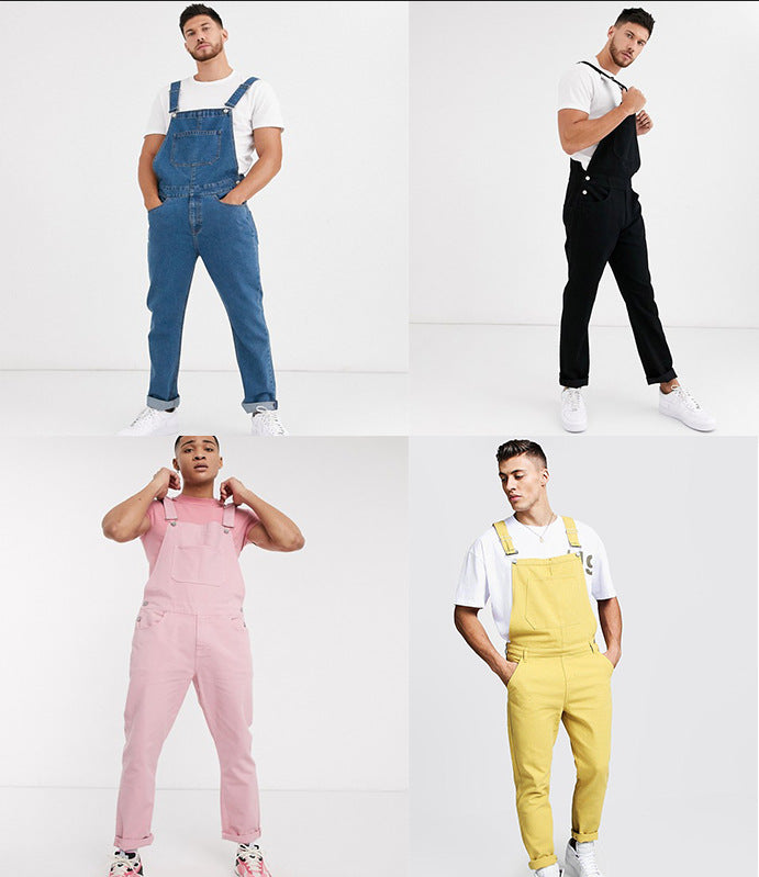 R&B Herren Denim-Latzhose mit Taschen und verstellbaren Trägern