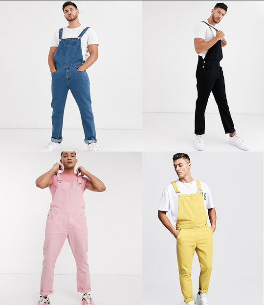 R&B Herren Denim-Latzhose mit Taschen und verstellbaren Trägern
