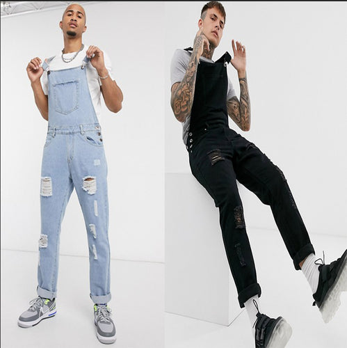 Herren Denim-Latzhose mit lässigen Destroyed-Details R&B