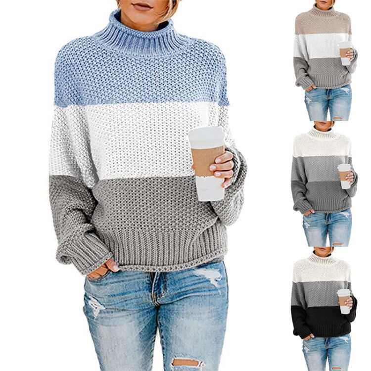 Damen Pullover mit hohem Kragen und strukturierter Wart