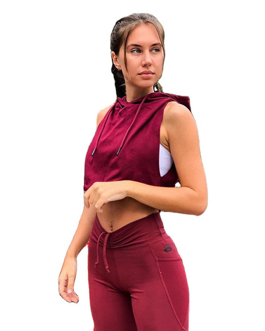 Damen sportliches cropped Kapuzenoberteil mit elastischem Saum R&B