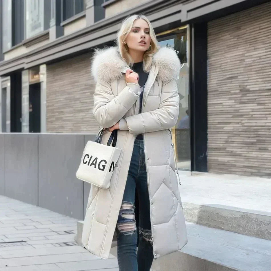 R&B | lange Damenjacke - Winterjacke mit Kunstpelzkragen