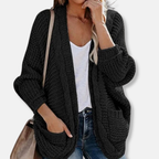 R&B | Woll Übergroßer Cardigan Gerippter Offener Fronttaschen Cardigan