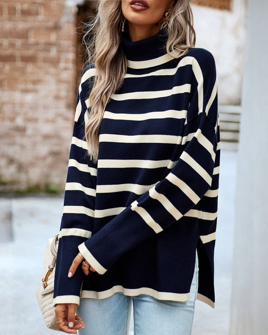 R&B | Gestreifter Rollkragenpullover