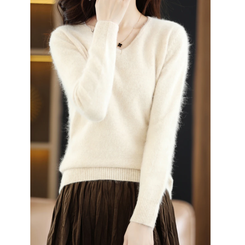 R&B | Pullover Damen V-ausschnitt Leichter und Weicher Strickpullover