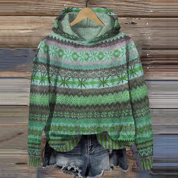 R&B | Damen Strickhoodie mit norwegischem Muster und Kapuze