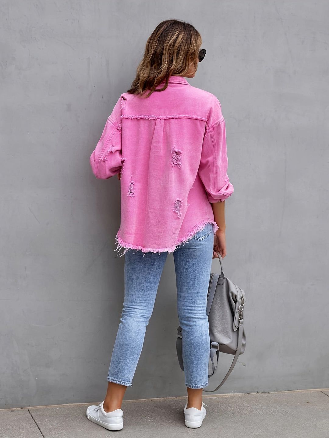 R&B | Denimjacke Boho Nicht Dehnbar, Einfarbig, Knopfverschluss