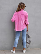 R&B | Denimjacke Boho Nicht Dehnbar, Einfarbig, Knopfverschluss