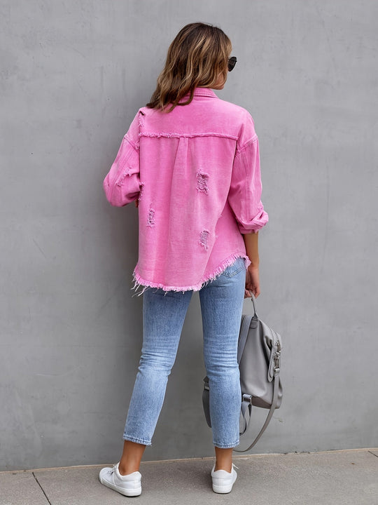 R&B | Denimjacke Boho Nicht Dehnbar, Einfarbig, Knopfverschluss
