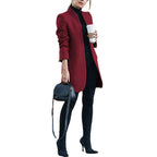 Damen nan eleganter knielanger Wollmix Mantel mit Stehkragen R&B