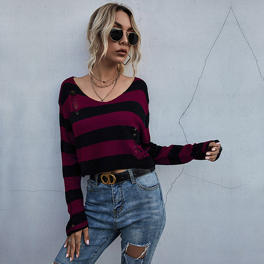Damen lässiger Streifenpullover im Oversized Schnitt R&B