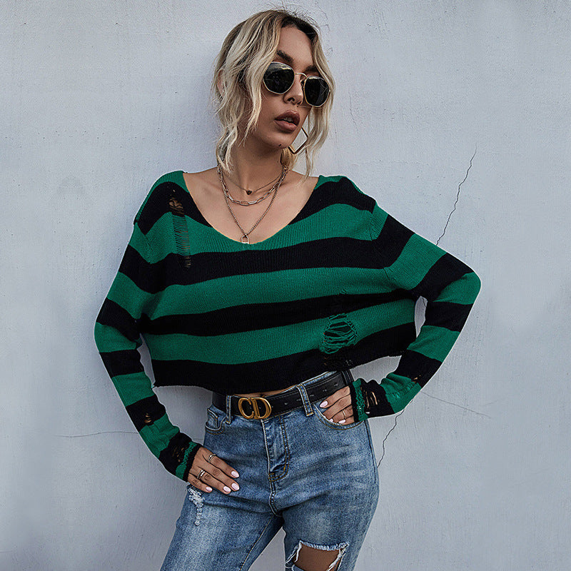Damen lässiger Streifenpullover im Oversized Schnitt R&B
