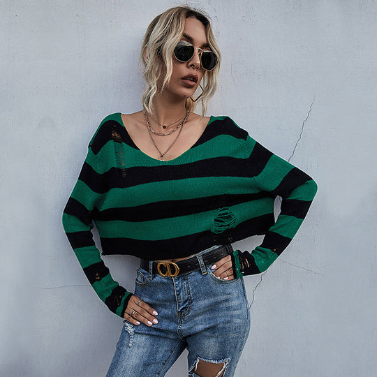 Damen lässiger Streifenpullover im Oversized Schnitt R&B